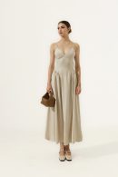 Natural Beige Linen Maxi Dress, Spaghetti Strap Fitted Bodice Sundress